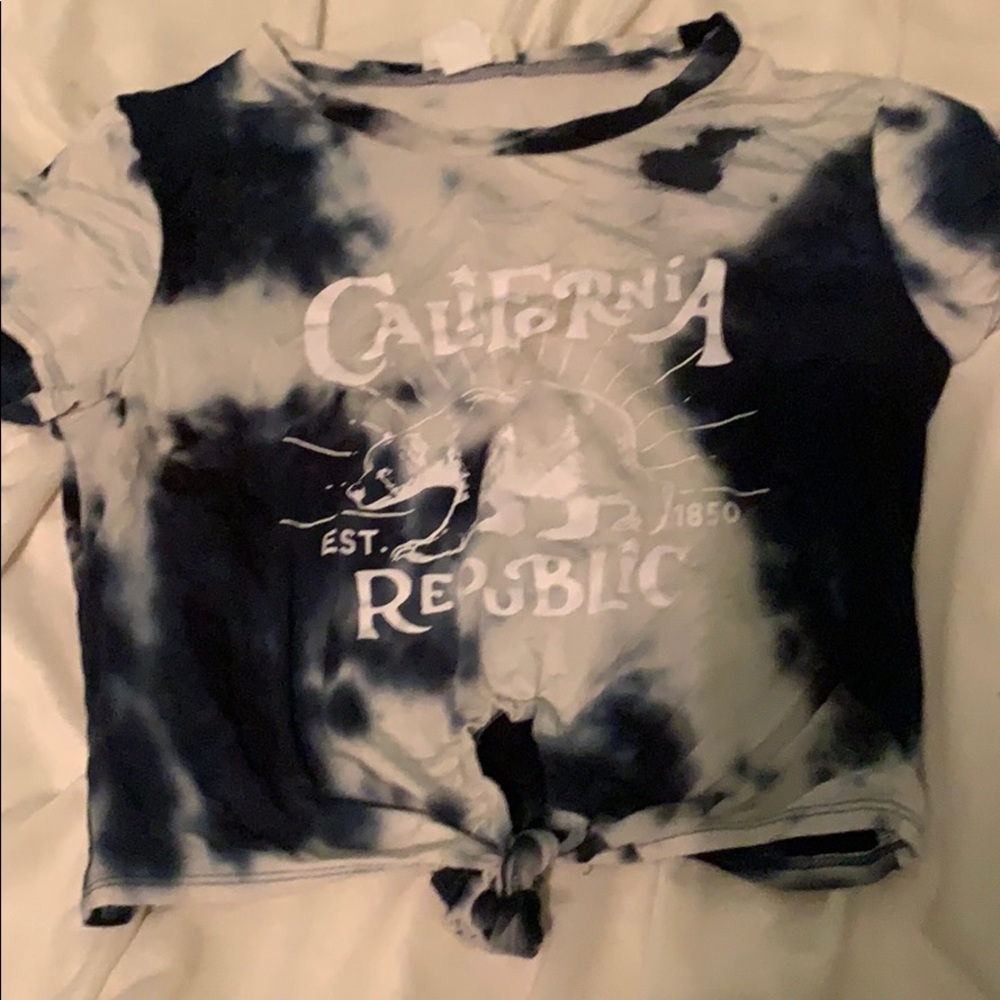 White and blue tie-dye shirt